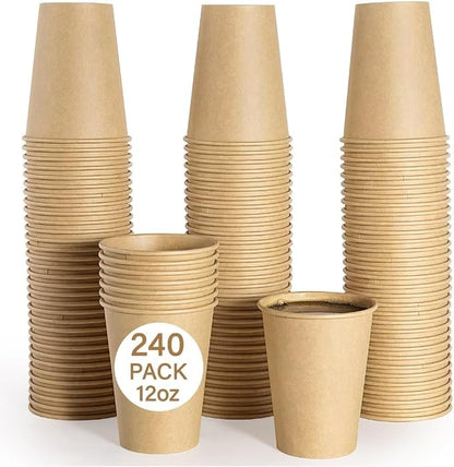 LITOPAK 240 Pack Disposable Coffee Cups, 12 oz Kraft Paper Cups | Large bulk - Image 7