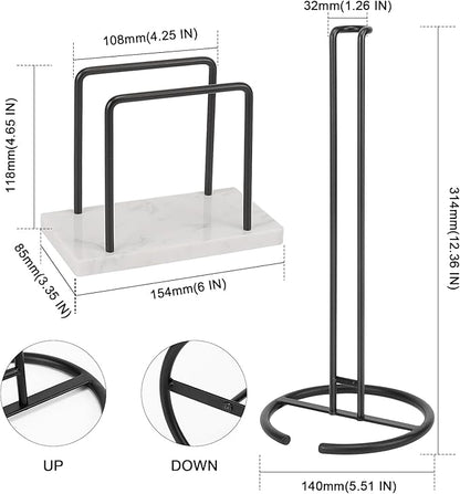 Livabber Napkin Holder, Metal Napkin Storage Modern Freestanding Tissue Paper Dispenser for Table Kitchen Countertop (Marble Base, Black Napkin Holder Set-2)
