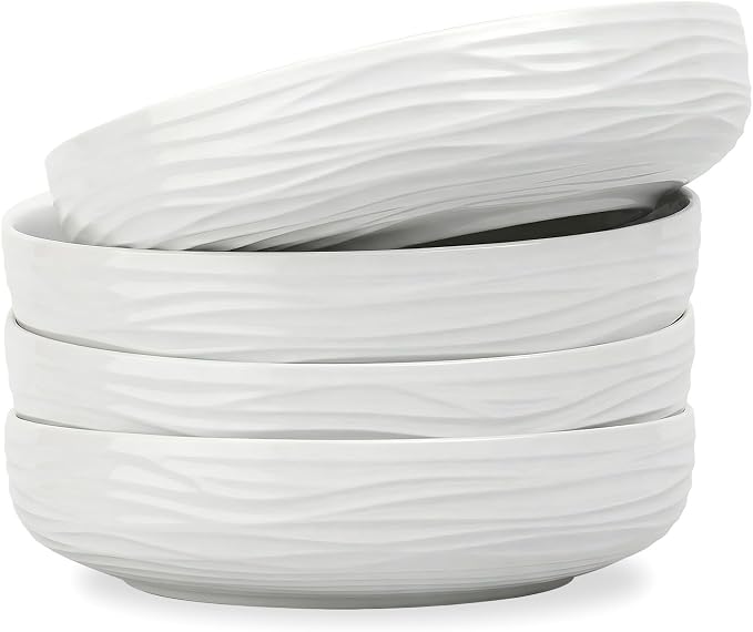 Pasta Bowls Set of 4, 33 OZ White Salad Bowls | 8 Inch Porcelain Wide and by CHILDIKE
