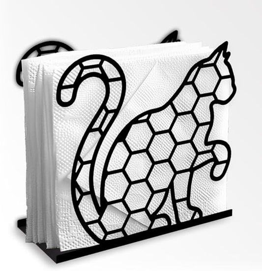 Hexagon Cat Decorative Black Metal Napkin Holder for Table, 4.9" x 4.7" x 2" Kitty Animal Standing Napkin Holder for Home Kitchen Restaurant Picnic Party Coffee Bar Dining Room