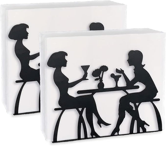 2 Pcs Napkin Holders for Table, Black Farmhouse Kitchen Cocktail Dining Paper Napkin Holder, Stainless Steel Napkin Dispenser Holder (Women Theme)