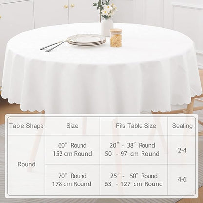 Smiry Round Table Cloth, Waterproof Heavy Duty Vinyl Tablecloths, Wipeable Washable Table Cover for Kitchen and Dining Room (White, 70" Round)