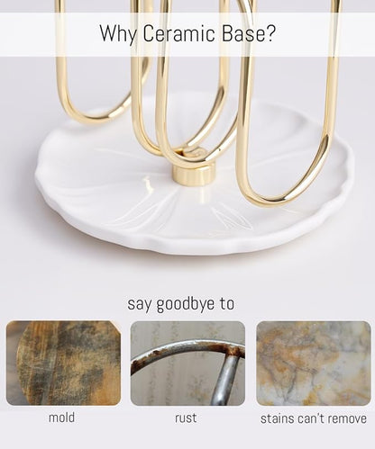 VROOMIUM Napkin Holder for Table, Ceramic Base Effortless Cleaning, 1 lb Weight, Gold Napkin Holders for Paper Napkins, Servilleteros para Mesas