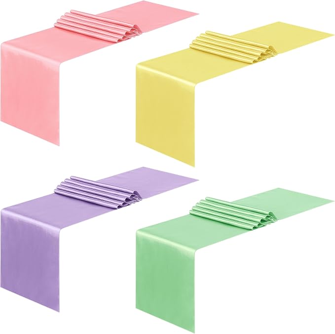 Aneco 12 Pack Satin Table Runner 12 x 108 Inch Pastel Rainbow Long Wedding by Aneco