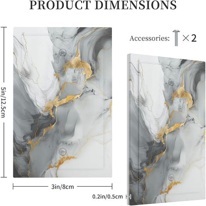 Light Switch Cover Gray/Gold Marble Abstract Modern Luxury Wall Plate Cover 1 Gang Blank No Device Decorative Outlet Covers Electrical Switchplate for Bathroom Bedroom Decor