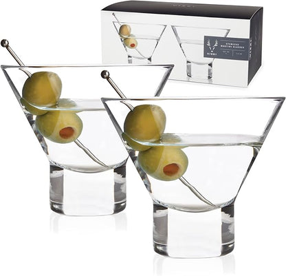 Viski Heavy Base Stemless Martini Glasses Set of 2 - Premium Short Crystal Cocktail Glass Gift Set, 7.5 oz.