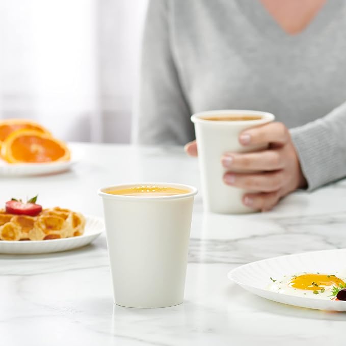 GUSTO 8 oz Disposable White Paper Cups Hot Coffee Cups | Eco-Friendly Material - Image 5
