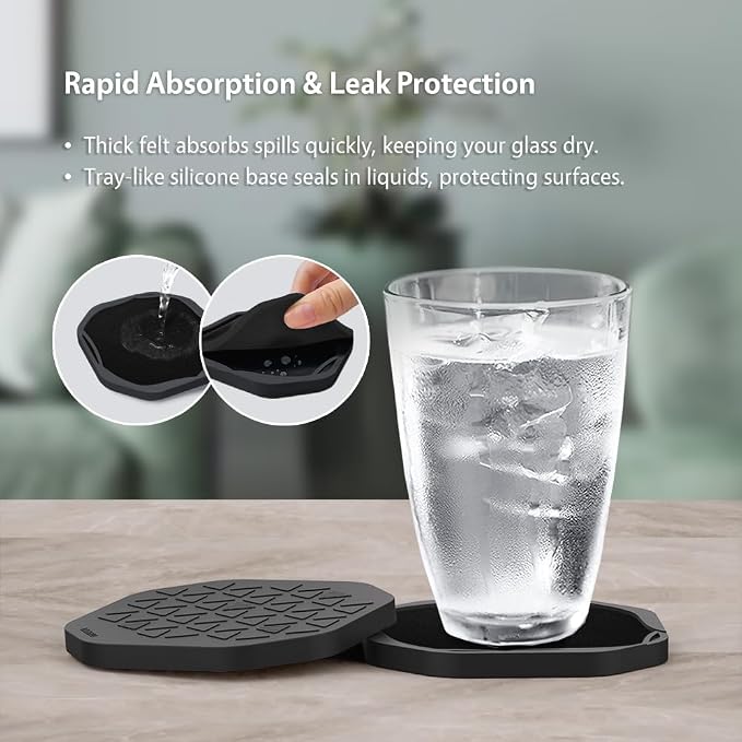 UMIRRO Absorbent Felt & Silicone Coasters Set of 6 - Image 4