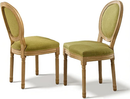 SoarFlash French Dining Chairs Set of 2, Vantage Dining Chair with Round Back, Wood Leg Farmhouse Country Dining Chair for Kitchen,Bedroom,Olive Green