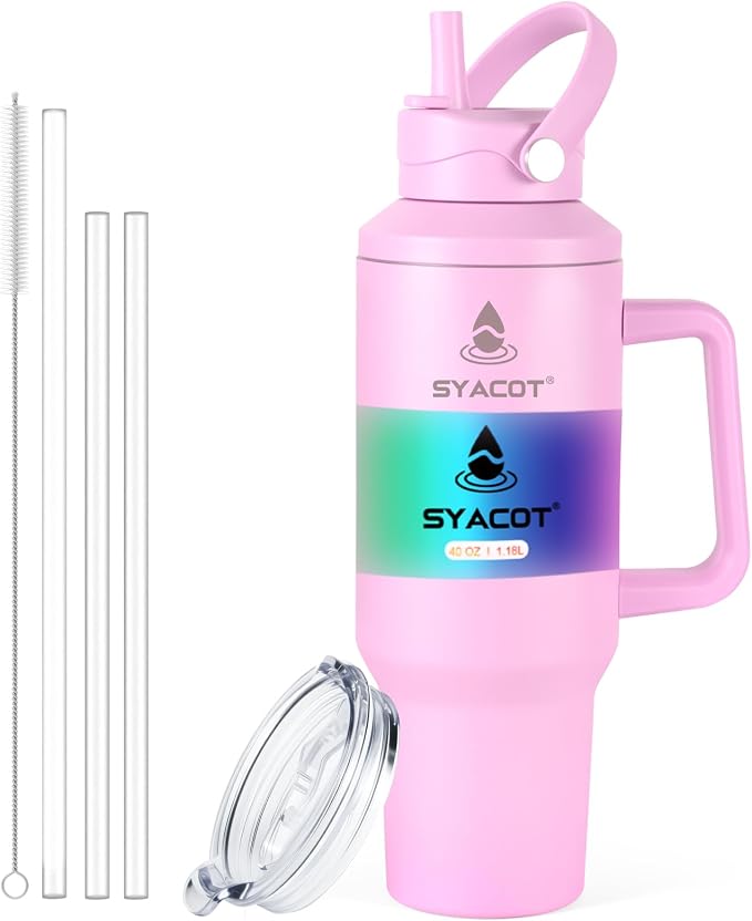 40 oz Tumbler with Handle and Straw or Convert to 40 oz Insulated Water Bottle by SYACOT
