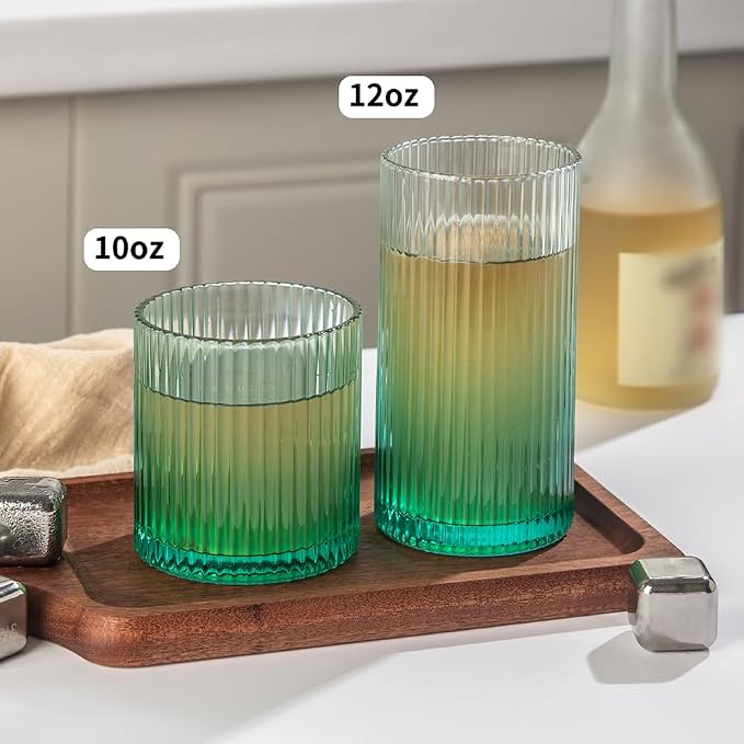 Ribbed Drinking Glasses 8pcs, 12oz and 10oz Glassware, Tumbler Glasses Cup Set - Image 5