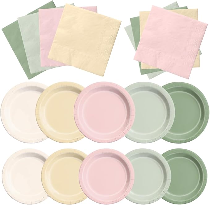 CMUSKO Pink and Green Birthday Decorations-60Pcs Dusty Pink Sage Green Plates & by CMUSKO