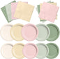 CMUSKO Pink and Green Birthday Decorations-60Pcs Dusty Pink Sage Green Plates & by CMUSKO