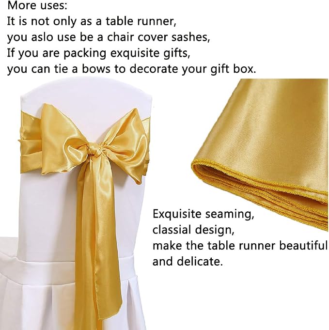 5 Pcs Satin Table Runners Gold 12x108 inch Bright Satin Silk Fabric | Smooth - Image 2