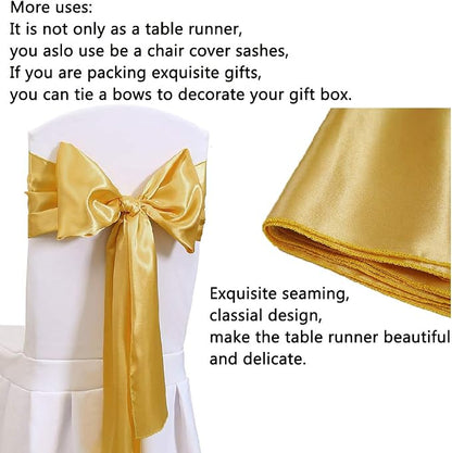 5 Pcs Satin Table Runners Gold 12x108 inch Bright Satin Silk Fabric | Smooth - Image 2