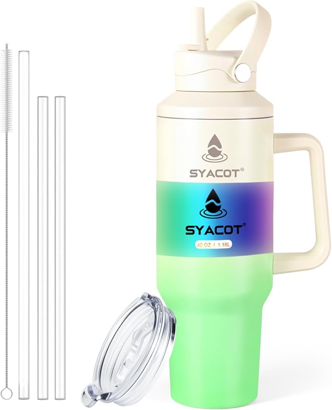 40 oz Tumbler with Handle and Straw or Convert to 40 oz Insulated Water Bottle by SYACOT