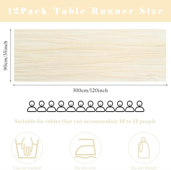 6 Pcs Beige Cheesecloth Table Runner 10FT Runner - Image 3