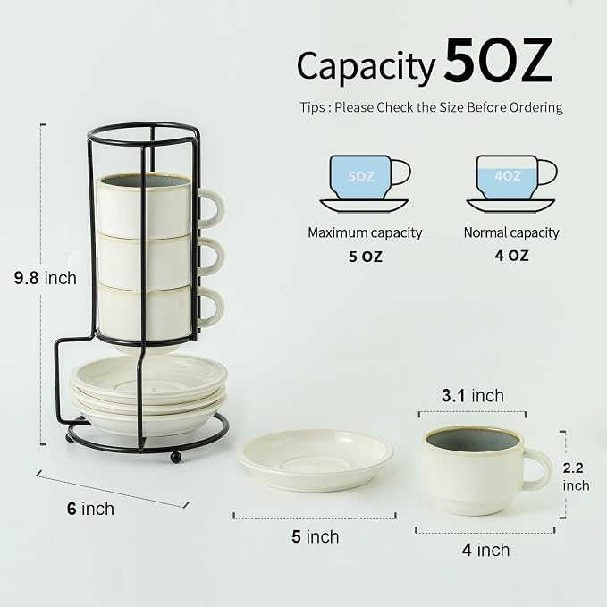 JIEMEI HOME Porcelain Stackable Espresso Cups - Image 5