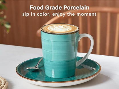 ONEMORE 16 oz Coffee Mugs Set of 4 Large Ceramic Coffee Cups Colorful Mugs Set with Handles for Latte, Hot Cocoa, Tea - Housewarming Gift - Assorted Colors