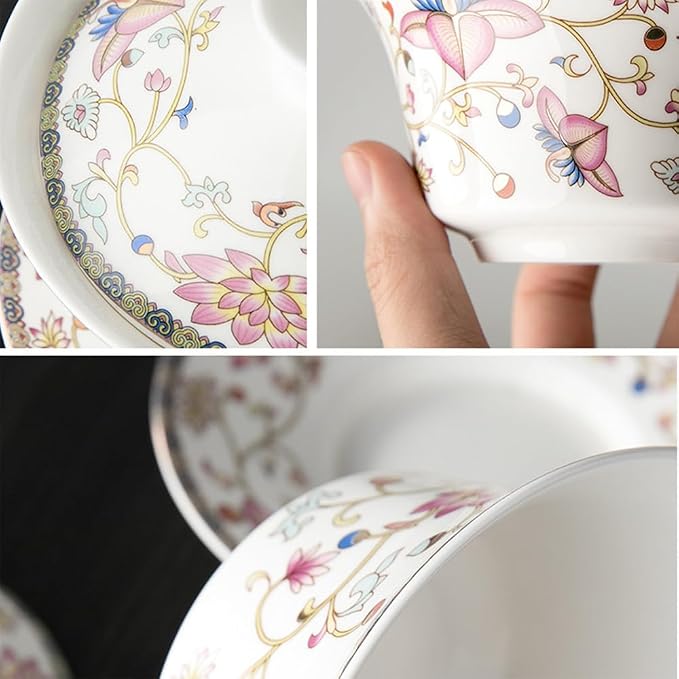 Chinese Gaiwan Tea Cup, Asian Traditional Porcelain Kungfu Handleless Tea Cup - Image 7