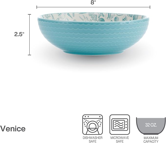 Pfaltzgraff Venice Set of 2 Pasta Bowls, 8 Inch, Teal and White - Image 2
