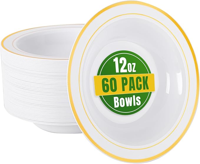 bUCLA 60 Pack Plastic Bowls - 12 oz Plastic Soup Bowls Disposable by BUCLA