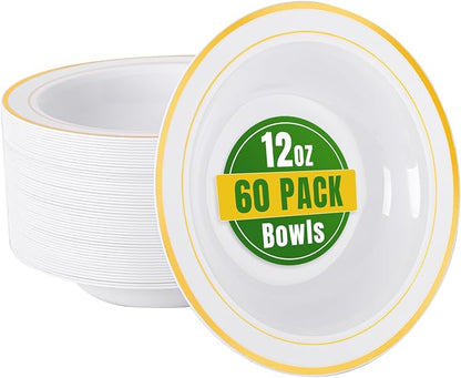 bUCLA 60 Pack Plastic Bowls - 12 oz Plastic Soup Bowls Disposable by BUCLA
