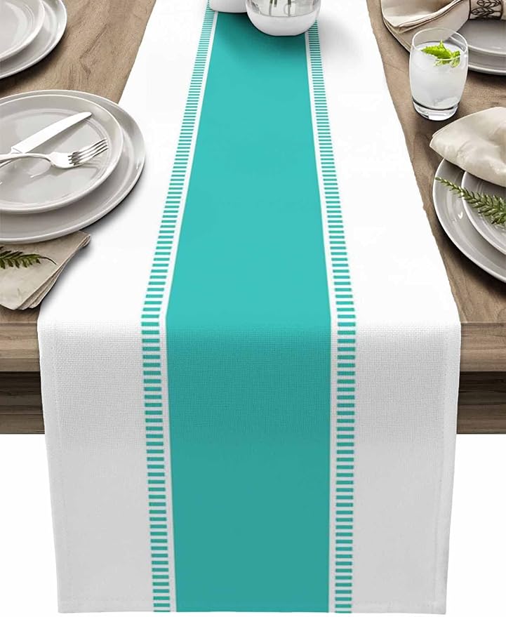 72 inches Long Teal Table Runners, Modern Stripes Table Runner Farmhouse by Futuregrace
