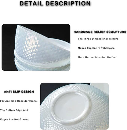 28 OZ Ceramic Soup Bowls for Kitchen White Diamond, Ultra light Set of 4 - Image 6