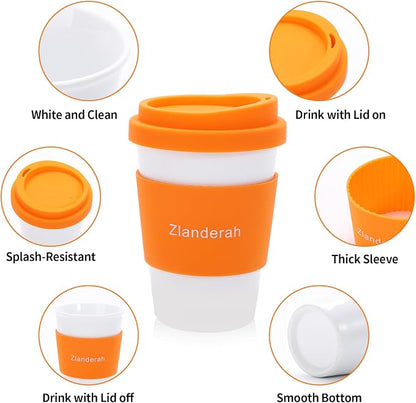10oz Ceramic Travel Mug with Lid and Sleeve | Simple White Porcelain Drinking - Image 3