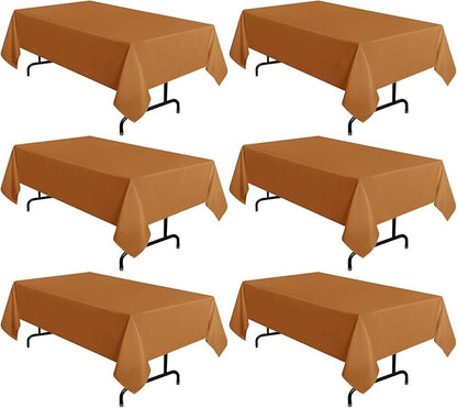 sancua 6 Pack Tablecloth Rectangular 60x102 Inch Light Brown, Thanksgiving Table Cloth Rectangle for 6 Foot Tables - Stain and Wrinkle Resistant Washable Polyester Cover for Fall Dining Parties Bronze