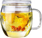 Glass Tea Cup with Infuser and Lid, 17 oz Clear Loose Leaf Tea Infuser Mug | by Bunhut
