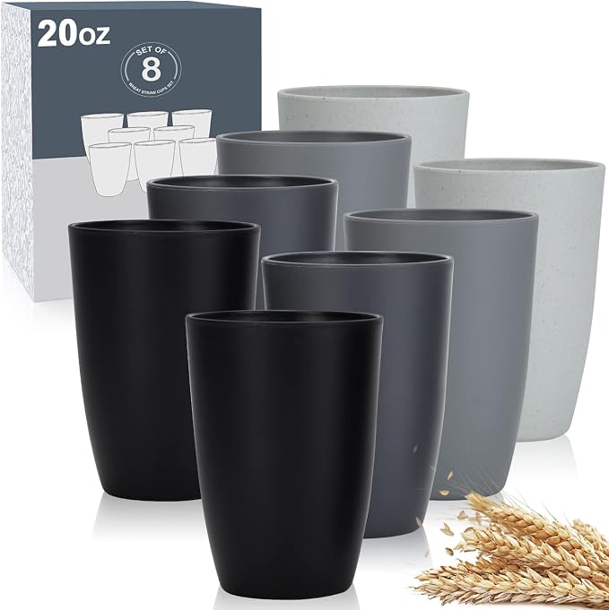 Wrova Wheat Straw Cups 8 PCS Good Alternative to Plastic Cups 20 oz Unbreakable by WROVA