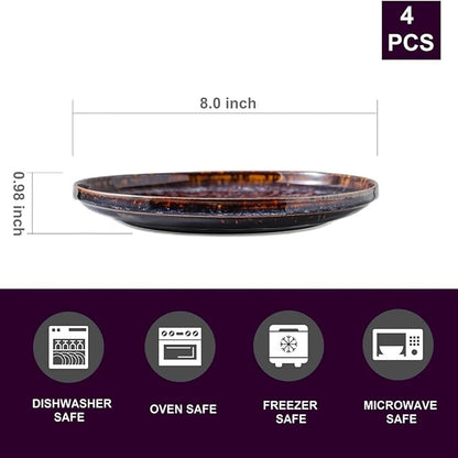 Ceramic dinner plates set of 4, Dessert & Salad plates for party and wedding, Microwave safe porcelain plates set, 8 Inch-Speckled Bluish Purple