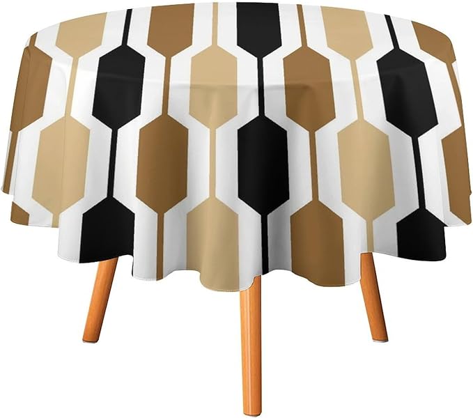Abstract Boho Geometric Round Tablecloth, Mid Century Modern Geometric Art Retro Print Tablecloth for Home Party Dining Room Kitchen Decor 60Inch(152cm)