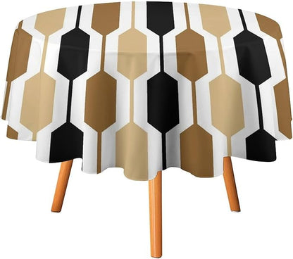 Abstract Boho Geometric Round Tablecloth, Mid Century Modern Geometric Art Retro Print Tablecloth for Home Party Dining Room Kitchen Decor 60Inch(152cm)