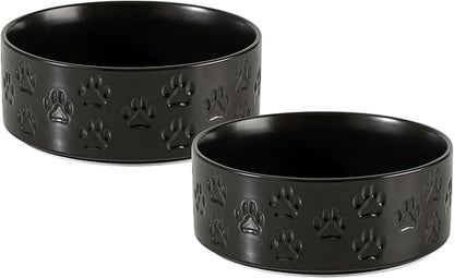 Ceramic Dog Bowl Set, 8" Food and Water Bowls with Anti-Slip Rings for Large Breed Dogs, 7.5 Cup Pet Dishes for Large-Sized Dogs, Dishwasher Safe (Double Bowls - Black, 8 inch)