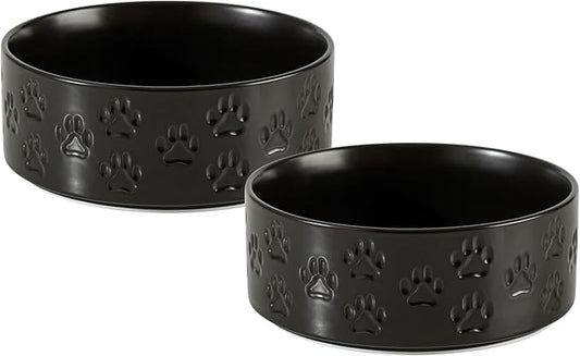 Ceramic Dog Bowl Set, 8" Food and Water Bowls with Anti-Slip Rings for Large Breed Dogs, 7.5 Cup Pet Dishes for Large-Sized Dogs, Dishwasher Safe (Double Bowls - Black, 8 inch)