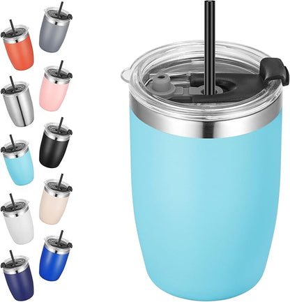 VEGOND Stainless Steel 12 oz Tumblers bulk Vacuum Insulated Double Wall Travel Tumbler with Lid and Straw Reusable Tumbler, Sky Blue 1 Pack