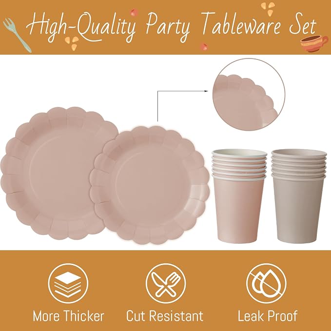 Yaomiao 175 Pcs Brown Paper Plates Boho Disposable Dinnerware Sets - Image 3