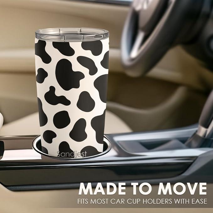 SANDJEST Cow Print Tumbler 20oz Stainless Steel Insulated, Travel Coffee Cup - Image 6