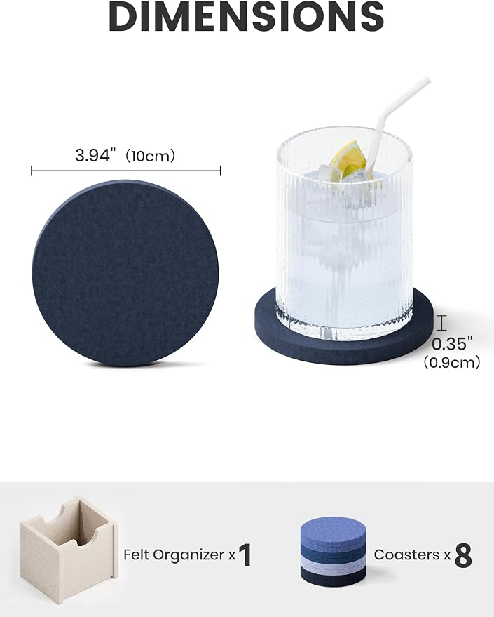 Fluxynara Felt Coasters with Holder, Denim Mist | Round Felt Coasters, - Image 2