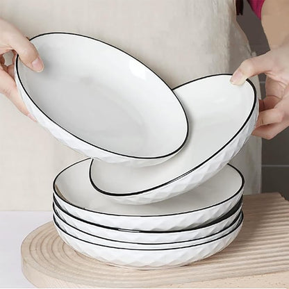 Ceramics Pasta Bowls, 6 Pack 8 inches 20 Oz Large Salad Serving Bowls, Shallow Salad Bowls,ceramics Deep Plates,Microwave Dishwasher Safe,White (rhombus)