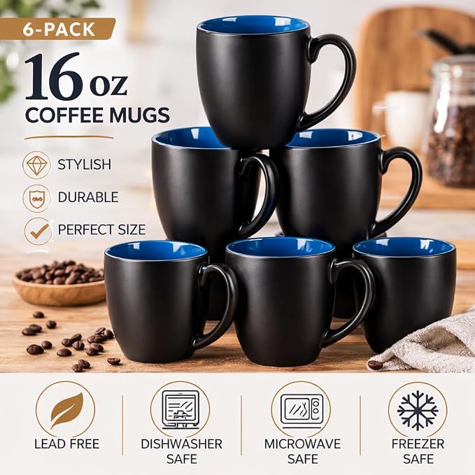 GBhome 16 oz Coffee Mugs Set of 6, Ceramic Coffee Cups- Blue - Image 8