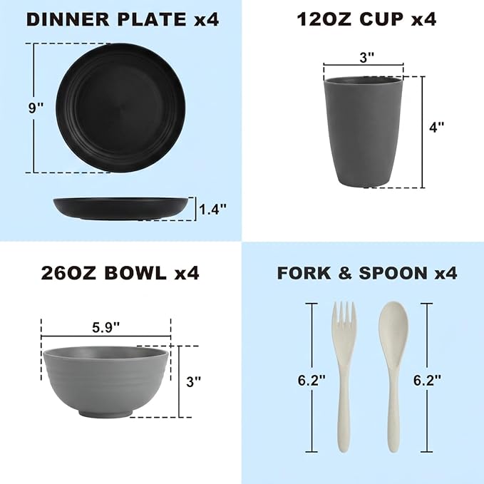 20 PCS Wheat Straw Plates and Bowls Sets, Kids Dishes Dinnerware Sets - Image 2