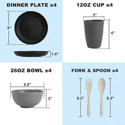 20 PCS Wheat Straw Plates and Bowls Sets, Kids Dishes Dinnerware Sets - Image 2