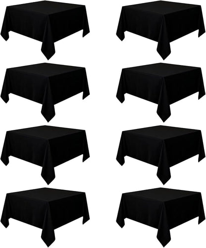 8 Pack Black Tablecloths 60 x 60 Inch Square Tablecloth, Wrinkle Resistant Black Table Cloth Washable Polyester Fabric for Party Wedding Banquet