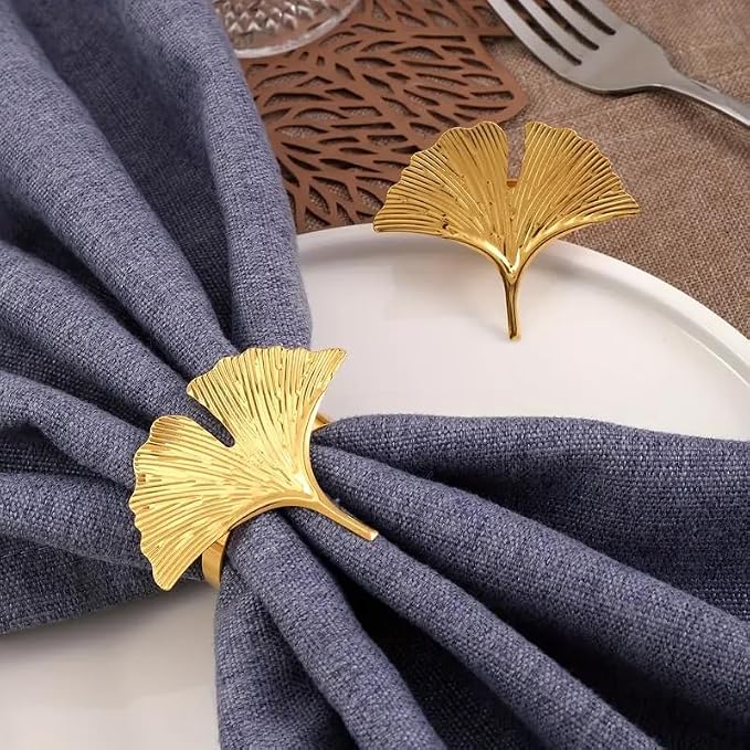Set of Four Ginkgo Leaf Gold Napkin Rings - Image 4