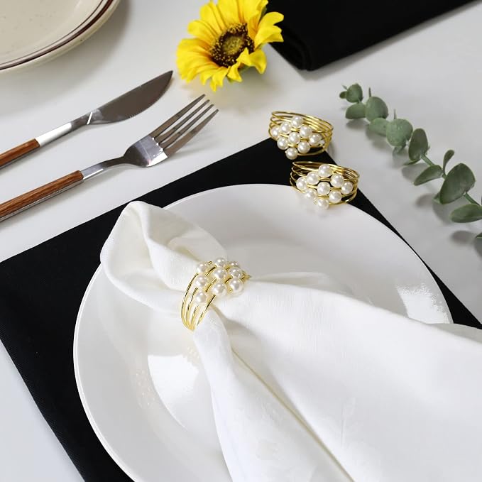 wonlex Thanksgiving Napkin Rings Set of 12, Pearl Napkin Ring Holder - Image 2