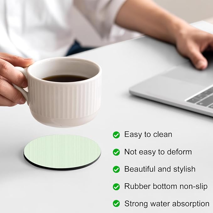 Sage Green Thin Lines Coasters Set of 4, Absorbent Coasters - Image 4